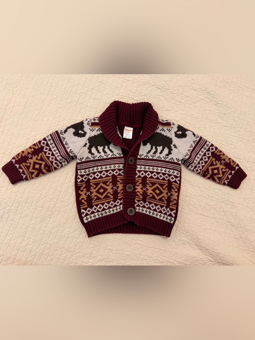 Gymboree Burgundy western Buffalo Shawl Collar Button Cardigan